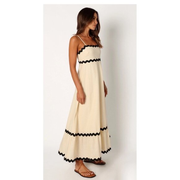 Petal & Pup Yana Maxi Dress Cream Black Cotton Tiered Trim Summer Midi Size S - Picture 2 of 12